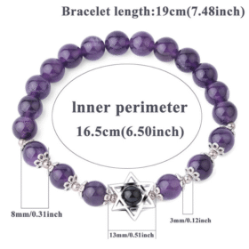 8MM Amethyst Red Jasper Crystal Bracelet with Hexagram Charm