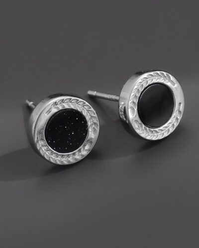 Round Mens Earrings Stud with Silver Plated