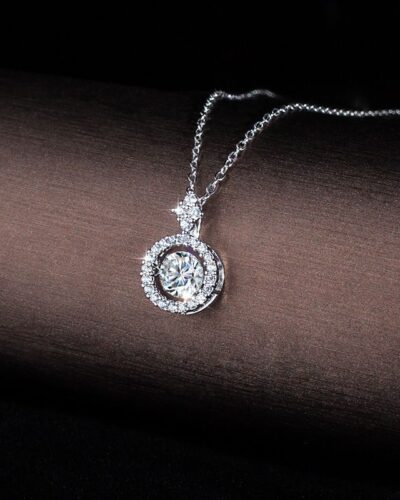 Round Moissanite Necklace with 925 Sterling Silver Pendant