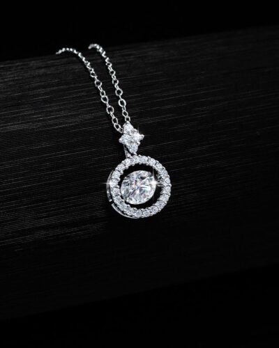 Round Moissanite Necklace with 925 Sterling Silver Pendant