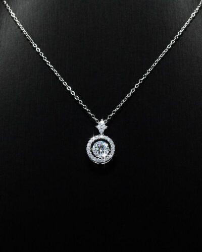 Round Moissanite Necklace with 925 Sterling Silver Pendant