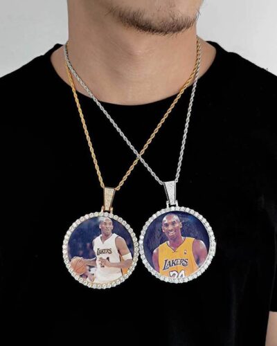 Round S925 Sterling Silver Moissanite Picture Pendant for Menの別ビュー