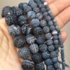 Round Shaped Frosted Black Agate Beads Loose Gemstone Wholesale