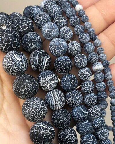 Round Shaped Frosted Black Agate Beads Loose Gemstone Wholesale