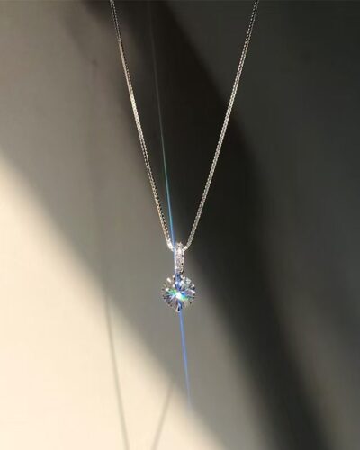 Round Solitaire Moissanite Necklace with 925 Sterling Silver