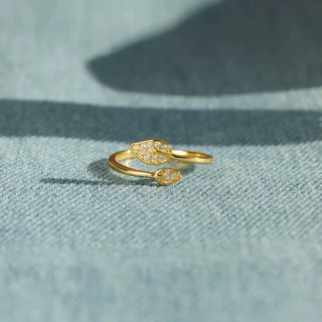 S925 Silver Adjustable Leaf Ring Gold Plated - Kuva 6