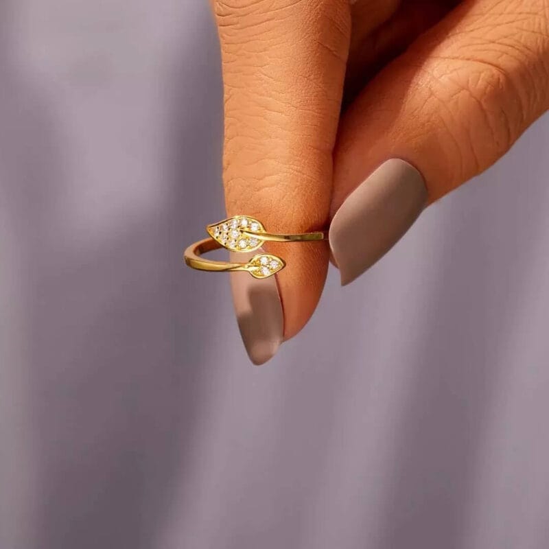 S925 Silver Adjustable Leaf Ring Gold Plated 2