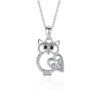 S925 Silver Owl Pendant Necklace with Heart