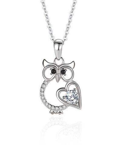 S925 Silver Owl Pendant Necklace with Heart