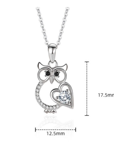 Vista alternativa dell'S925 Silver Owl Pendant Necklace with Heart