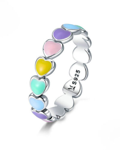S925 Silver Rainbow Heart Statement Ring show