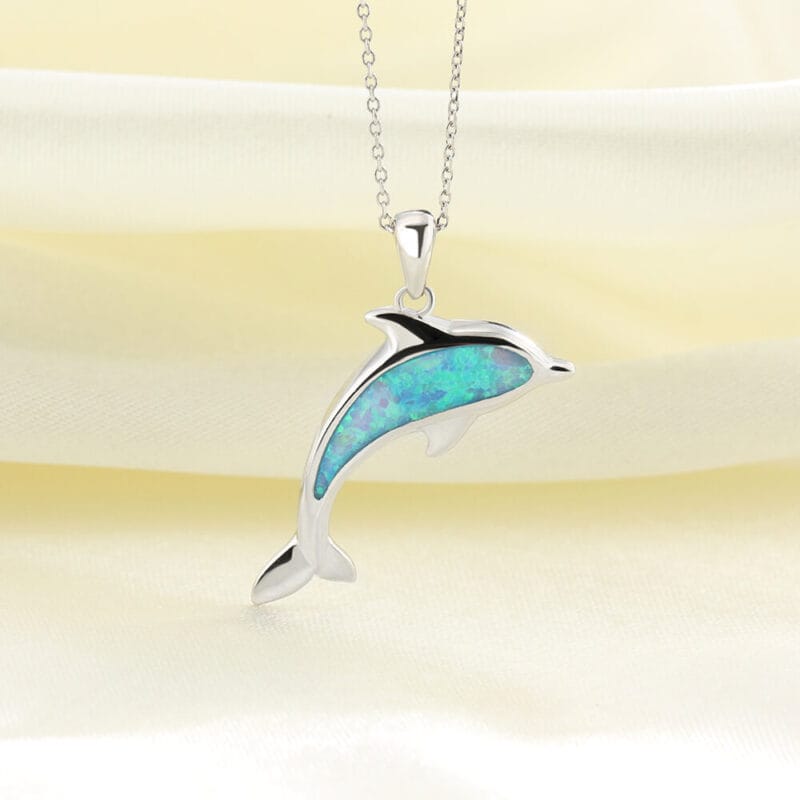 S925 Sterling Silver Blue Opal Dolphin Necklace 1
