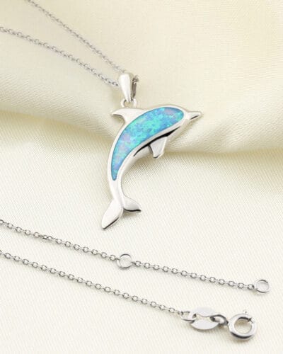 S925 Sterling Silver Blue Opal Dolphin Necklace 2