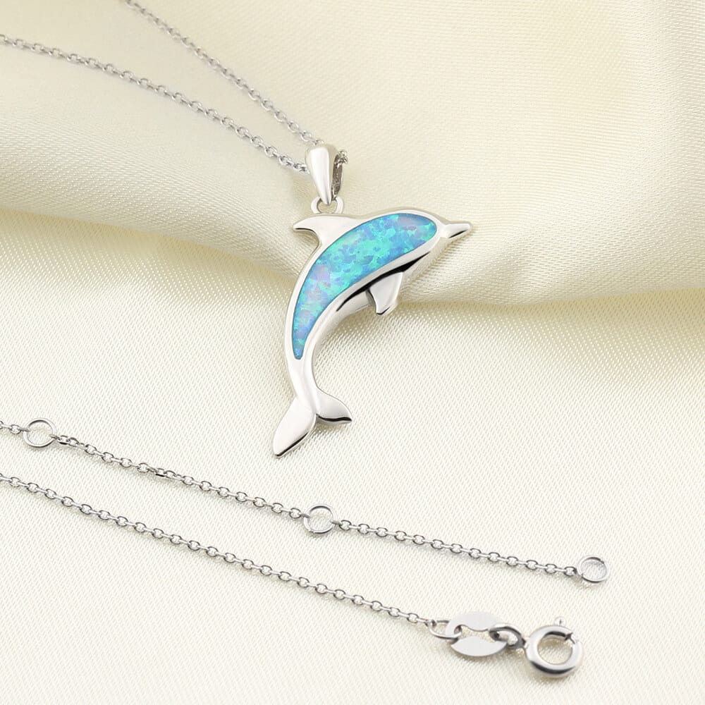 S925 Sterling Silver Blue Opal Dolphin Necklace - Image 3