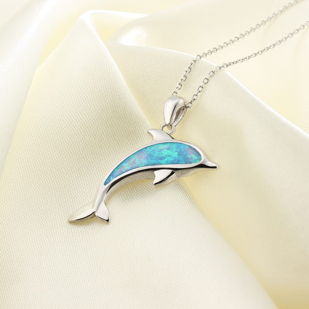 S925 Sterling Silver Blue Opal Dolphin Necklace - Image 4