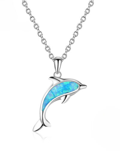S925 Sterling Silver Blue Opal Dolphin Necklace SHOW