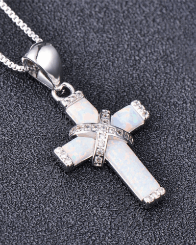Opal Cross Pendant Necklace