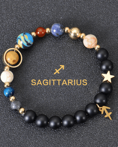 Solar System Planet Crystal Bracelet with 12 Zodiac Signs Pendant