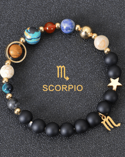 Solar System Planet Crystal Bracelet with 12 Zodiac Signs Pendant