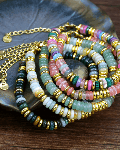 Semi-Precious Gemstone Flying Disc Bead Bracelets Bulk