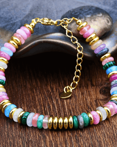 Semi-Precious Gemstone Colorful Beaded Bracelet