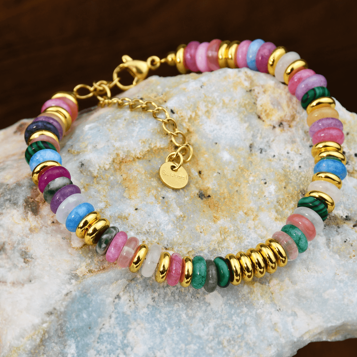 Semi-Precious Gemstone Colorful Beaded Bracelet