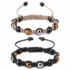Unisex Black Obsidian Hematite Tiger Eye Woven Bracelets Set