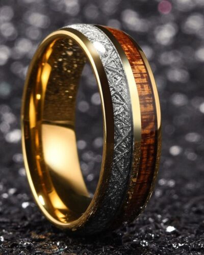 Silk-Finish Wood Grain Stainless Steel Rings for Men