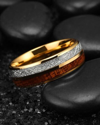 Silk-Finish Wood Grain Stainless Steel Rings for Men