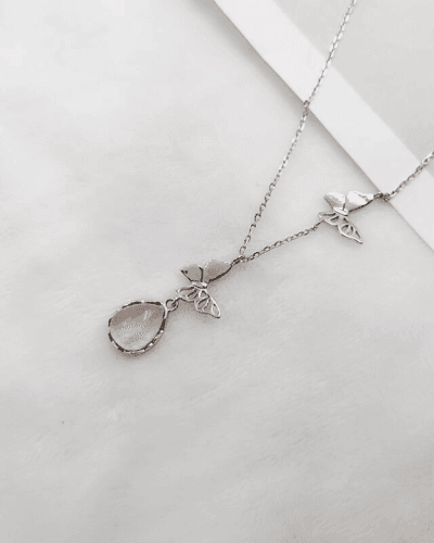 Rose Quartz Butterfly Pendant S925 Sterling Silver Necklace