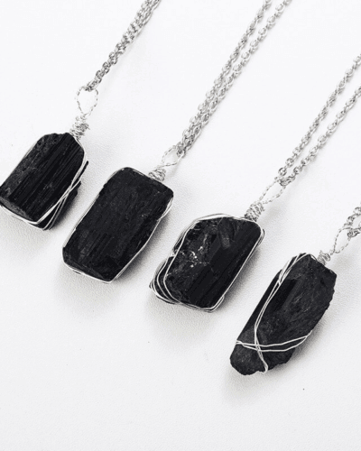 Wire-Wrapped Raw Stone Black Tourmaline Necklace Wholesale