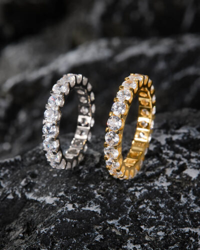 Silver Moissanite Eternity Ring with Gold Color Wholesale
