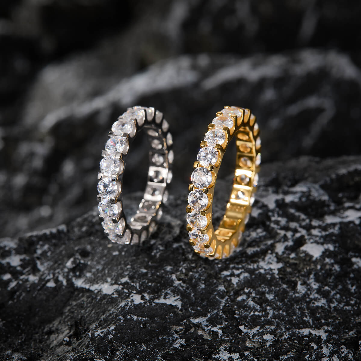 Silver Moissanite Eternity Ring with Gold Color Wholesale