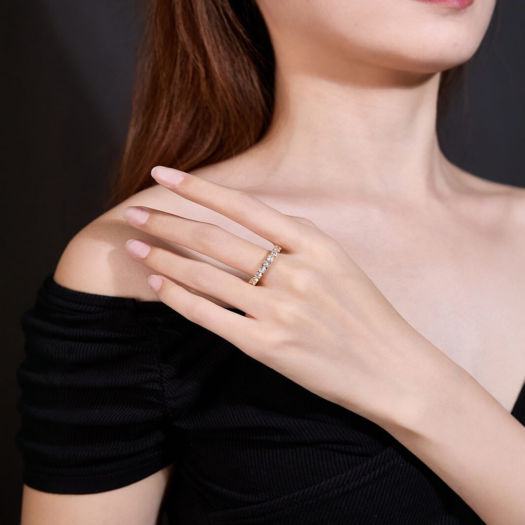 Silver Moissanite Eternity Ring with 18K Gold Plated Wholesale - Image 3