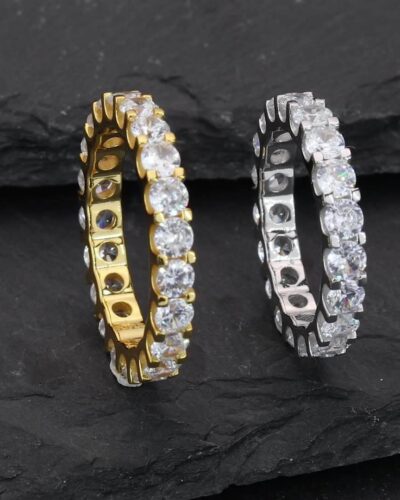 Silver Moissanite Eternity Ring with Gold Color Wholesale