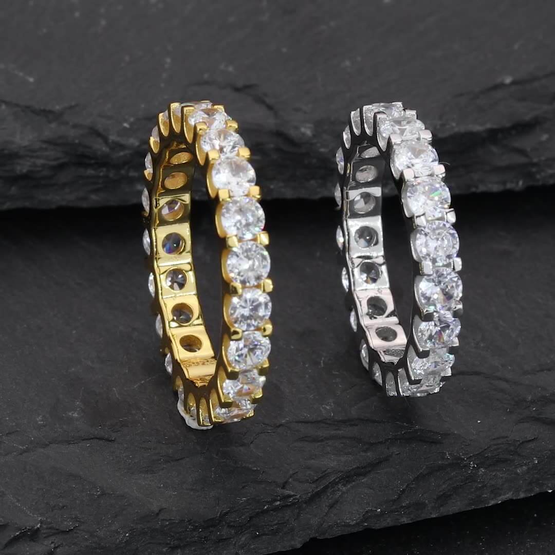 Silver Moissanite Eternity Ring with Gold Color Wholesale