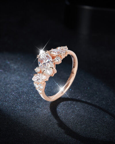 Silver Oval Moissanite Ring with Rose Gold Color