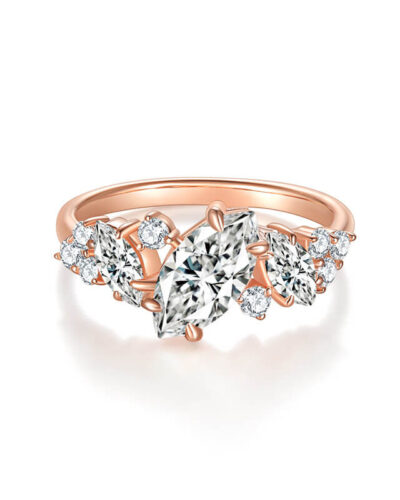 Silver Oval Moissanite Ring with Rose Gold Color