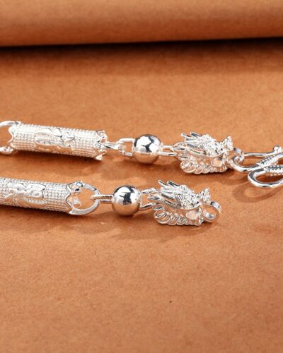 Alternativní pohled na Silver Plated Dragon Head Fu Bead Chain Necklace