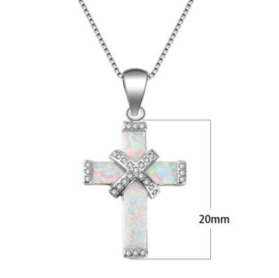 Silvery Alloy Chain Opal Cross Pendant Necklace