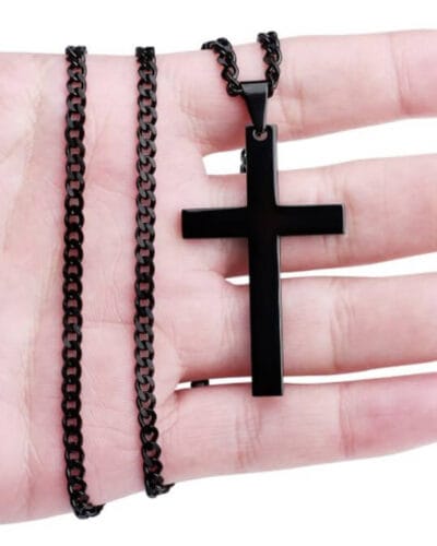 Simple Stainless Steel Black Cross Necklace Chain for Men Women 3