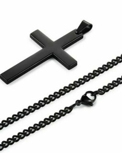 Simple Stainless Steel Black Cross Necklace Chain for Men Women 6