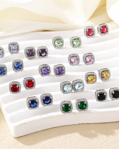 Simple Sugar Square Zircon Stud Earrings​ Wholesale'nin alternatif görünümü