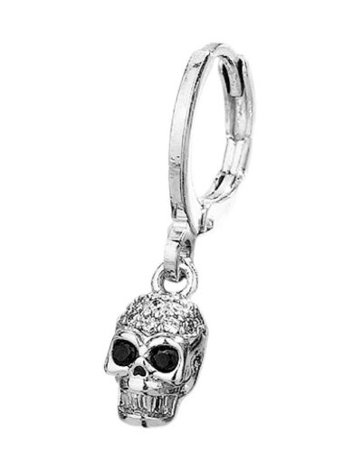 Skull Copper Hoop Earrings with Black Zircon