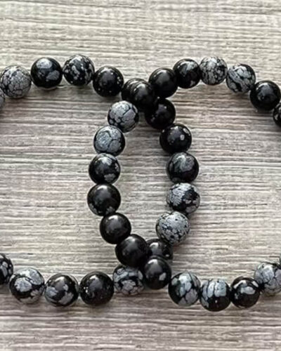 Round Bead Snowflake Obsidian Gemstone Bracelet Unisex