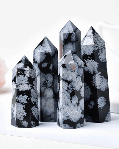 Snowflake Obsidian Pointed Crystal Tower Bulk