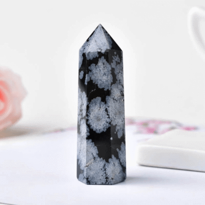 Snowflake Obsidian Pointed Crystal Tower Bulk