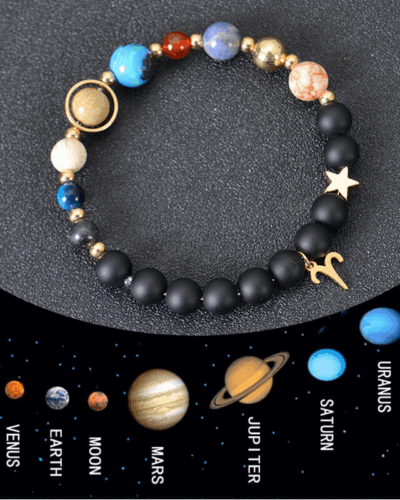 Solar System Planet Crystal Bracelet with 12 Zodiac Signs Pendant
