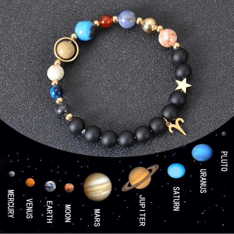 Solar System Planet Crystal Bracelet with 12 Zodiac Signs Pendant