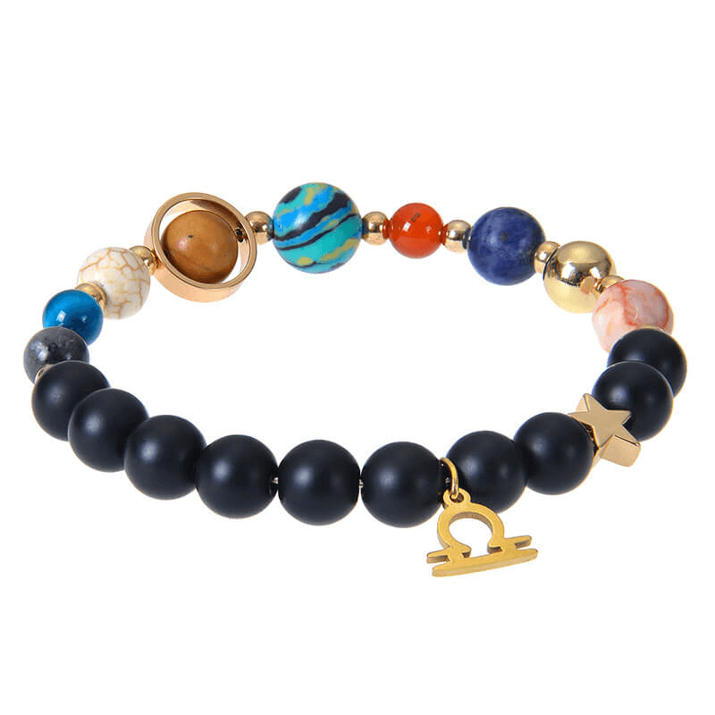 Solar System Planet Crystal Bracelet with 12 Zodiac Signs Pendant